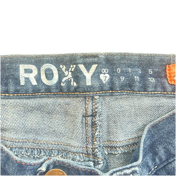 Roxy Jeans Sunset Beach Flare Fit Blue Denim Distressed Juniors Size 7 Low Rise - Picture 8 of 16